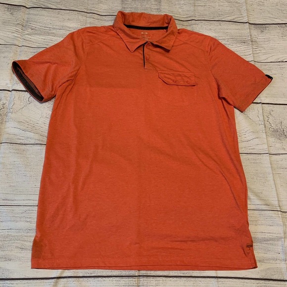 Oakley Buckle Mens XL Tailored Fit Orange Red Poly Cotton Pocket Polo Shirt - Picture 1 of 7